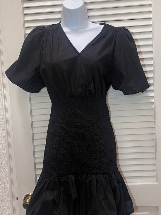 Aqua Dresses & Skirts - Aqua Black Smocked Waist Puff Sleeve Mini Dress Size S